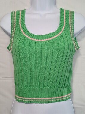 Vici Womens Small Sweater Vest Green Pink Top Preppy Academia Tenniscore